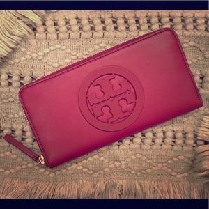 Tory Burch Charlie Zip Wine Red Continental Wallet